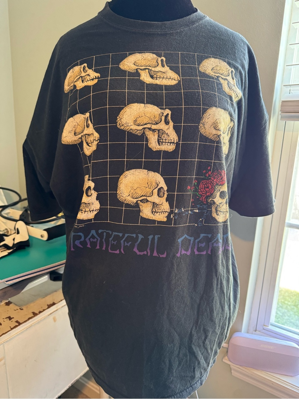 Grateful Dead Black Short Sleeve Tee with Gold Skull Grid
